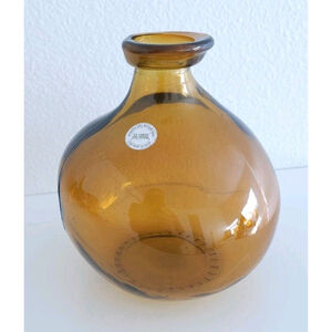 San Miguel Vidrios Orange Bulb Shaped Recycled Glass Vase 6.5" x 7.5” Spain